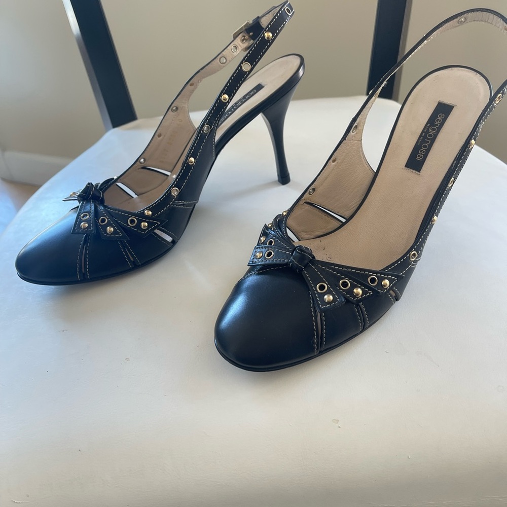 VINTAGE SERGIO ROSSI Black Slingback Heels - Picture 4 of 10